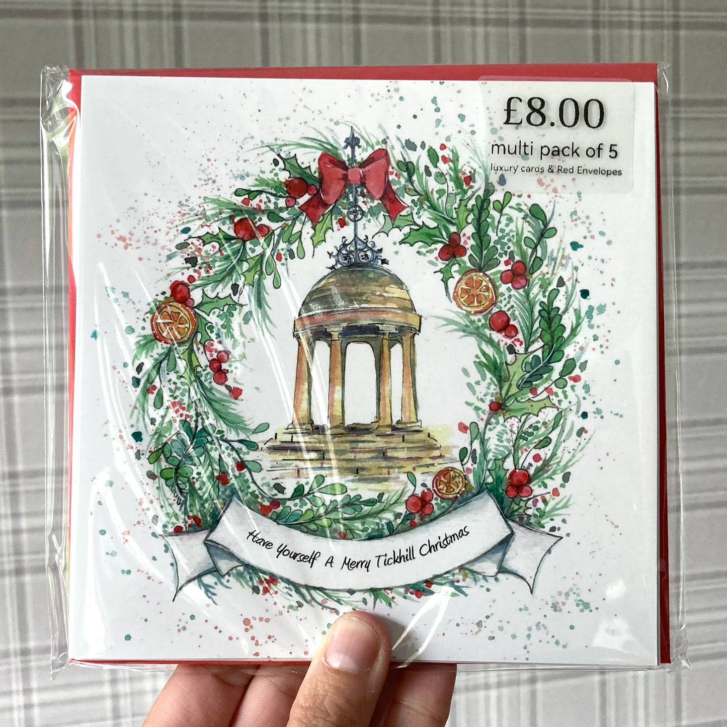 2025 Tickhill CHRISTMAS CARD design pack of 5 Luxury Cards & Red Envelopes