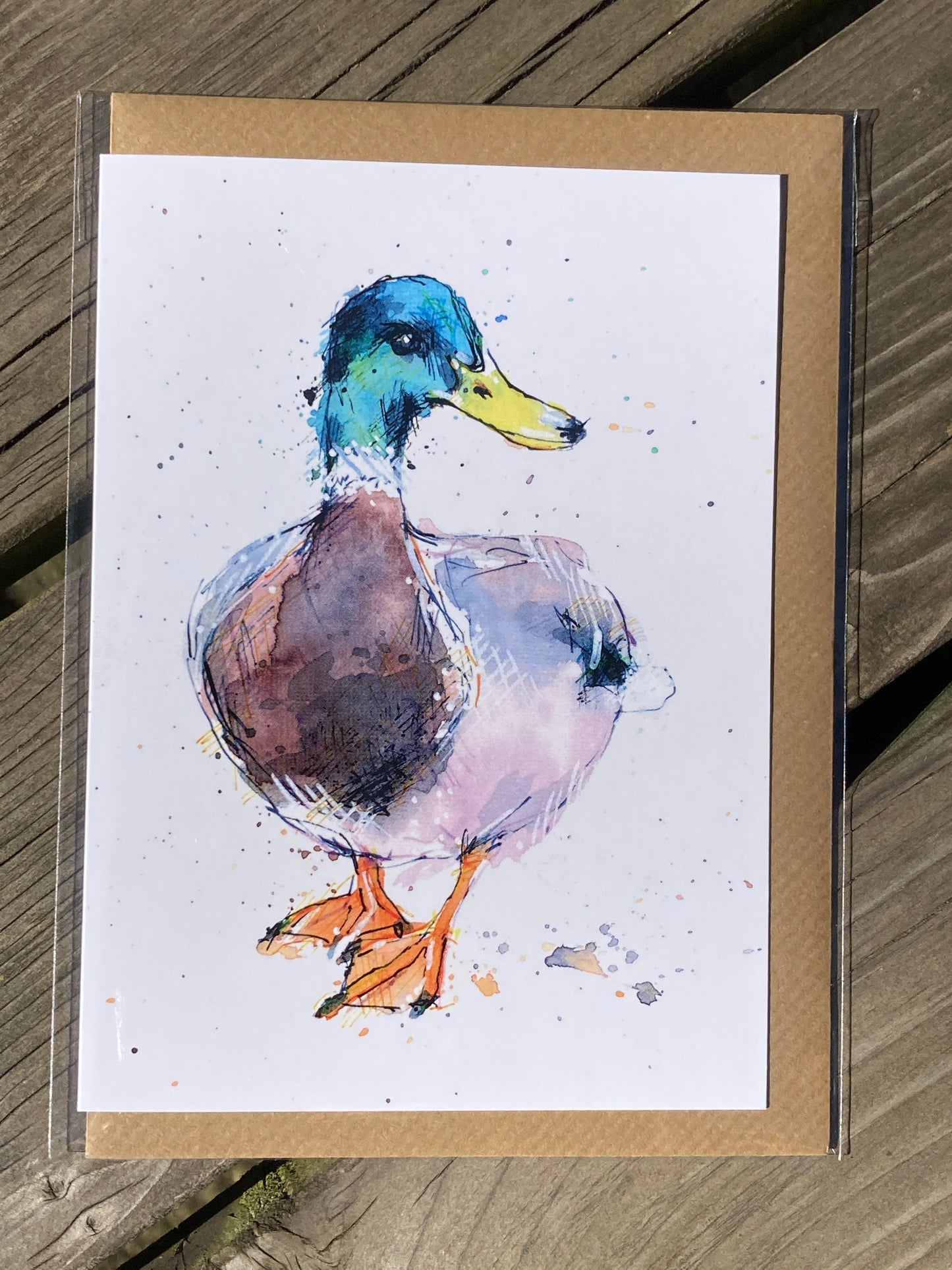 A6 Greetings card Duck with Brown Kraft envelope