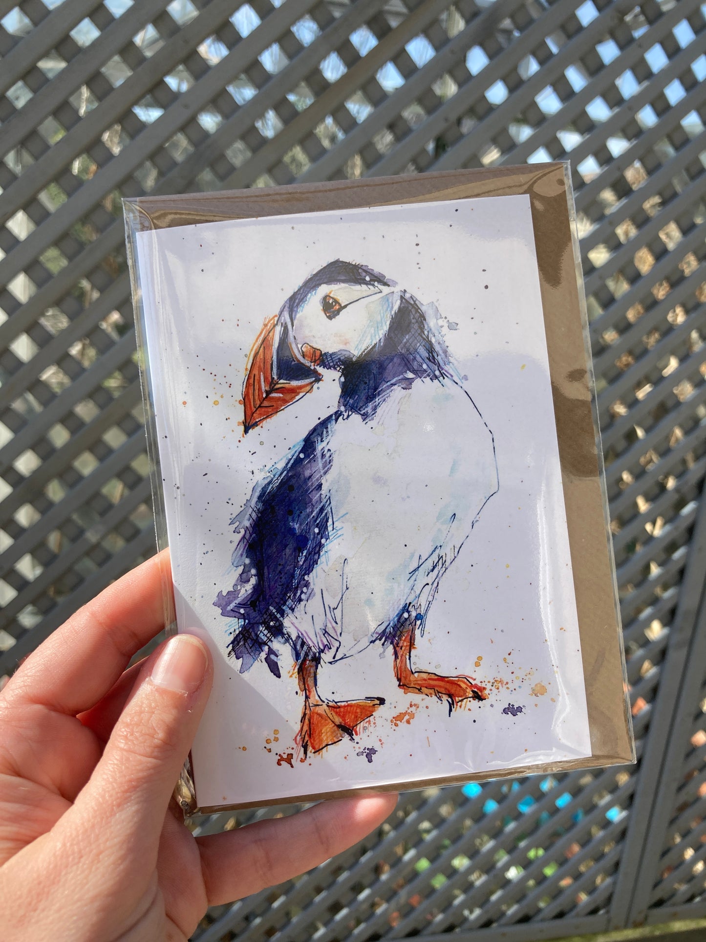 A6 Greetings card Puffin with Brown Kraft envelope