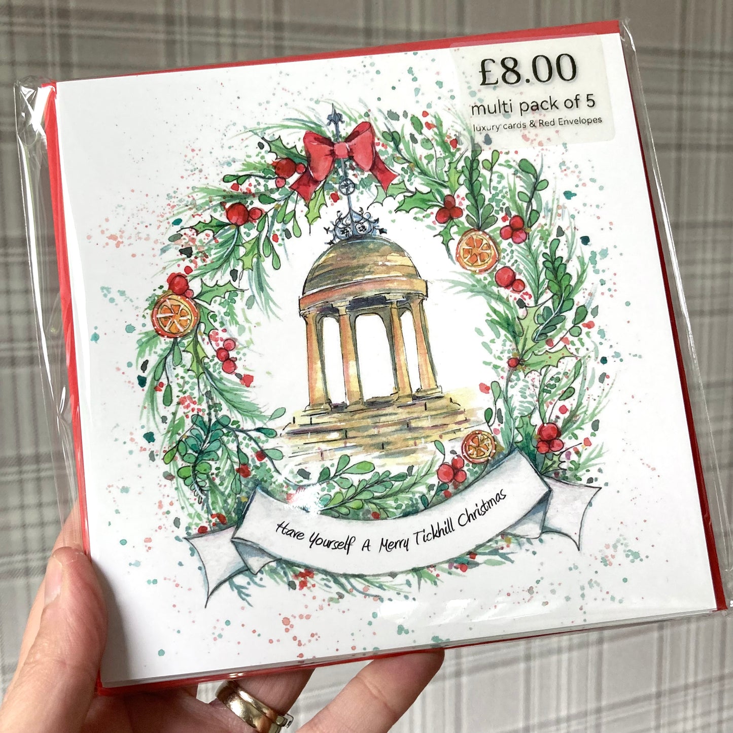 2025 Tickhill CHRISTMAS CARD design pack of 5 Luxury Cards & Red Envelopes