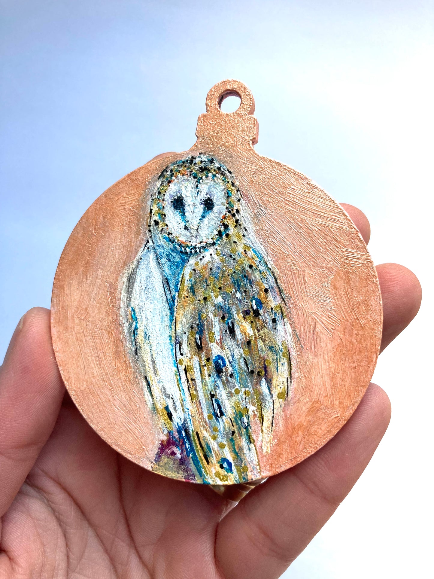 Hand painted Hanging Ornament (owl perched)