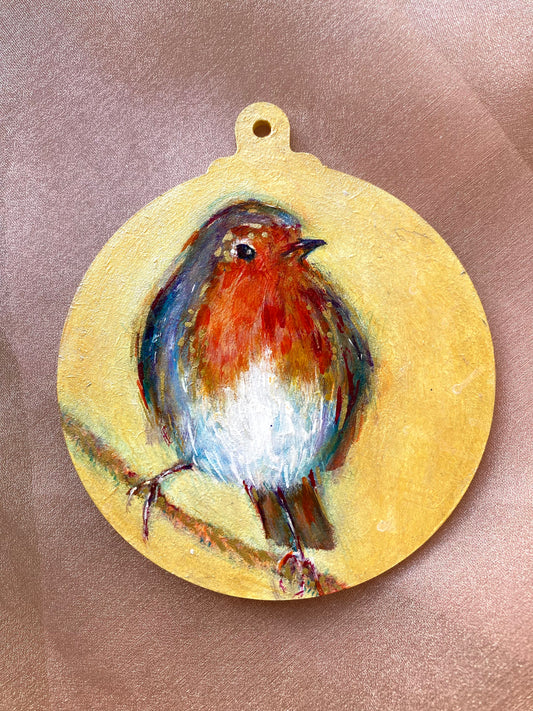 LARGE hand painted hanging decoration ( Robin )