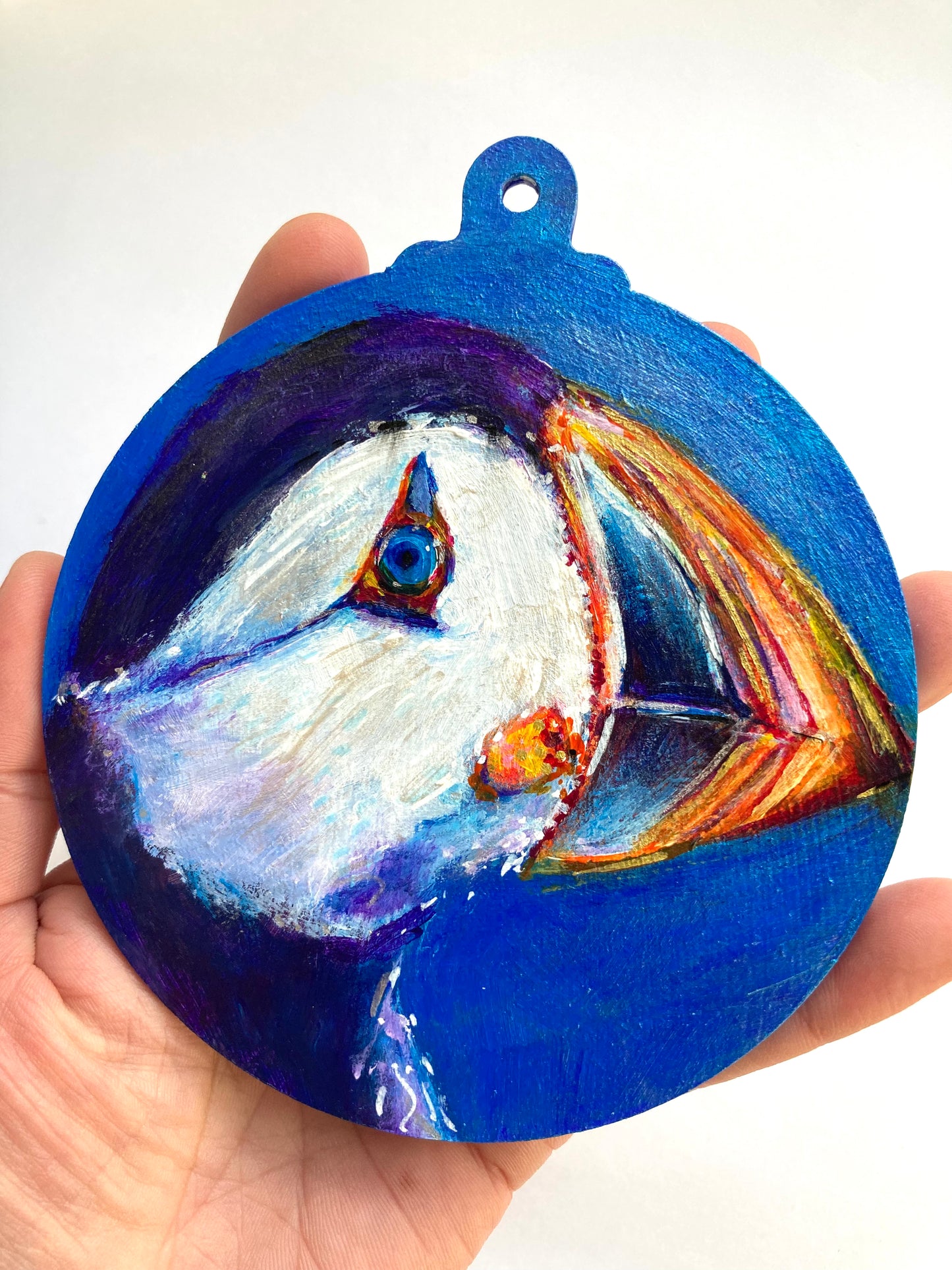 LARGE Hand painted Hanging Decoration (puffin)