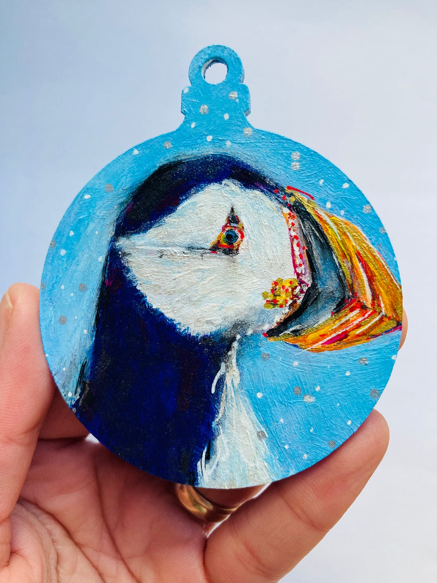 Hand painted Hanging Ornament (puffin)