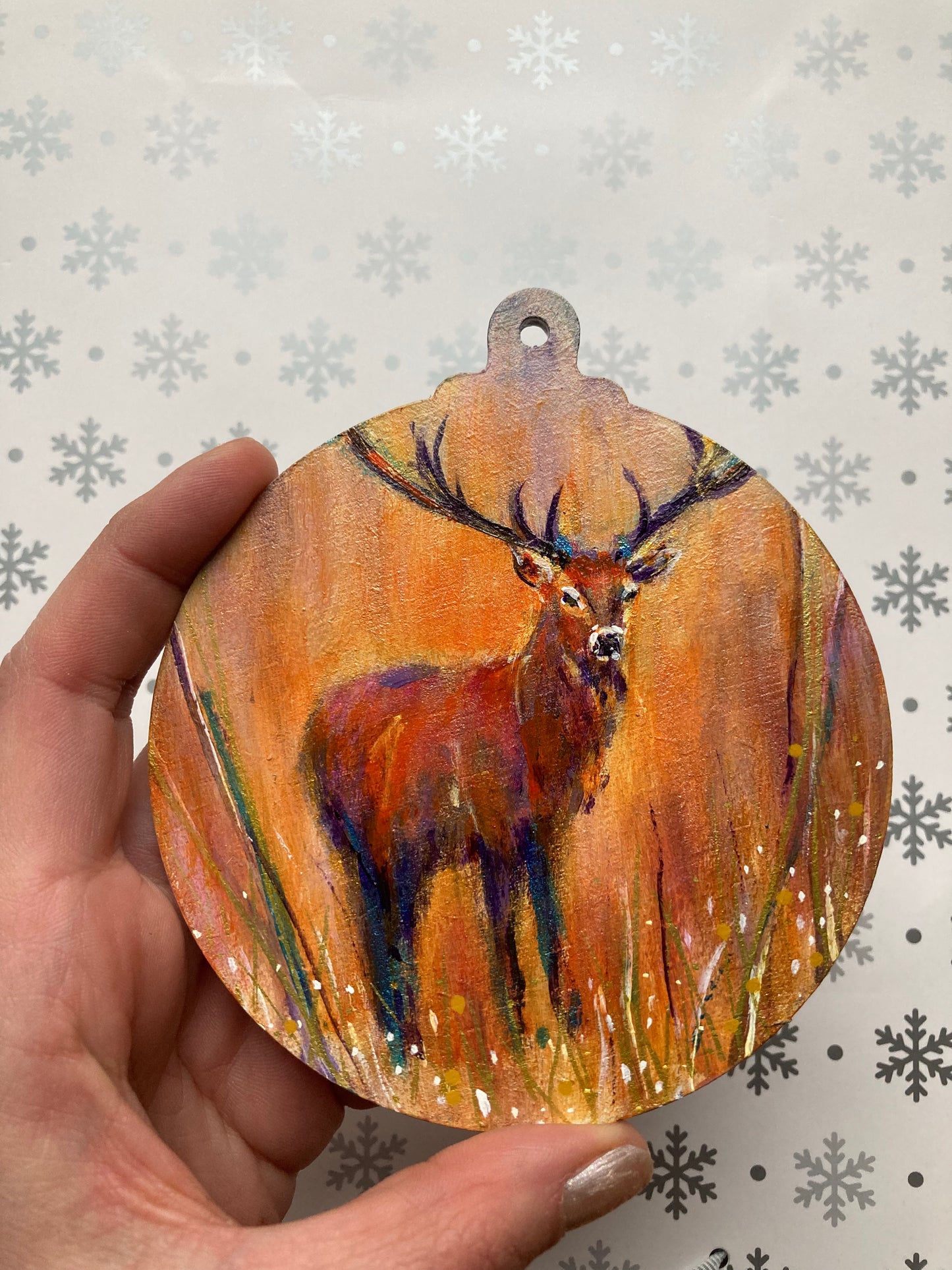 LARGE Hand painted Hanging Ornament (stag)