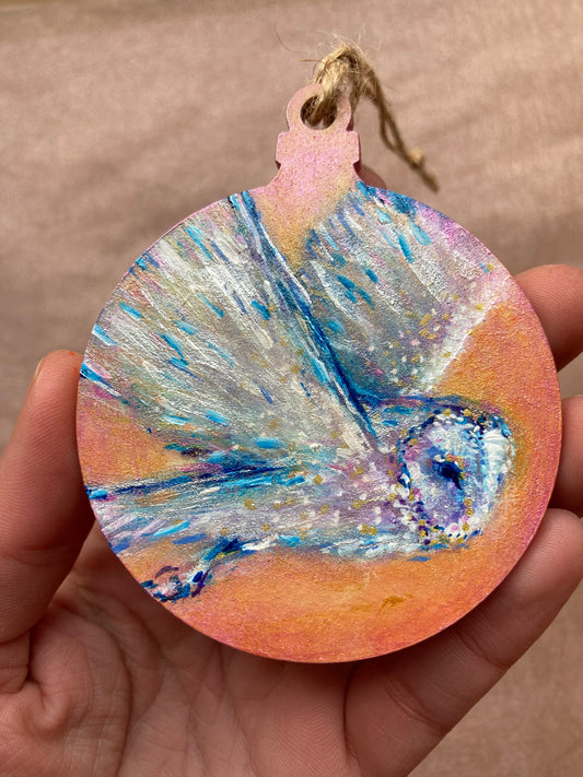 Hand painted Hanging Ornament (owl in flight)