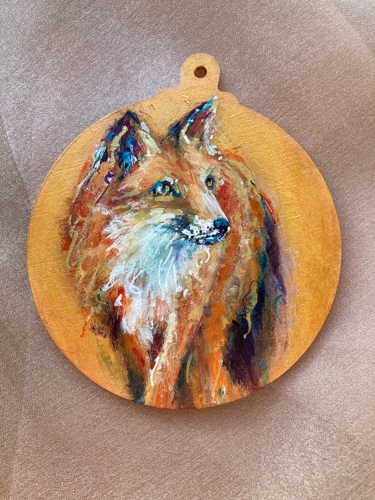 LARGE Hand painted Hanging Ornament (Red Fox)