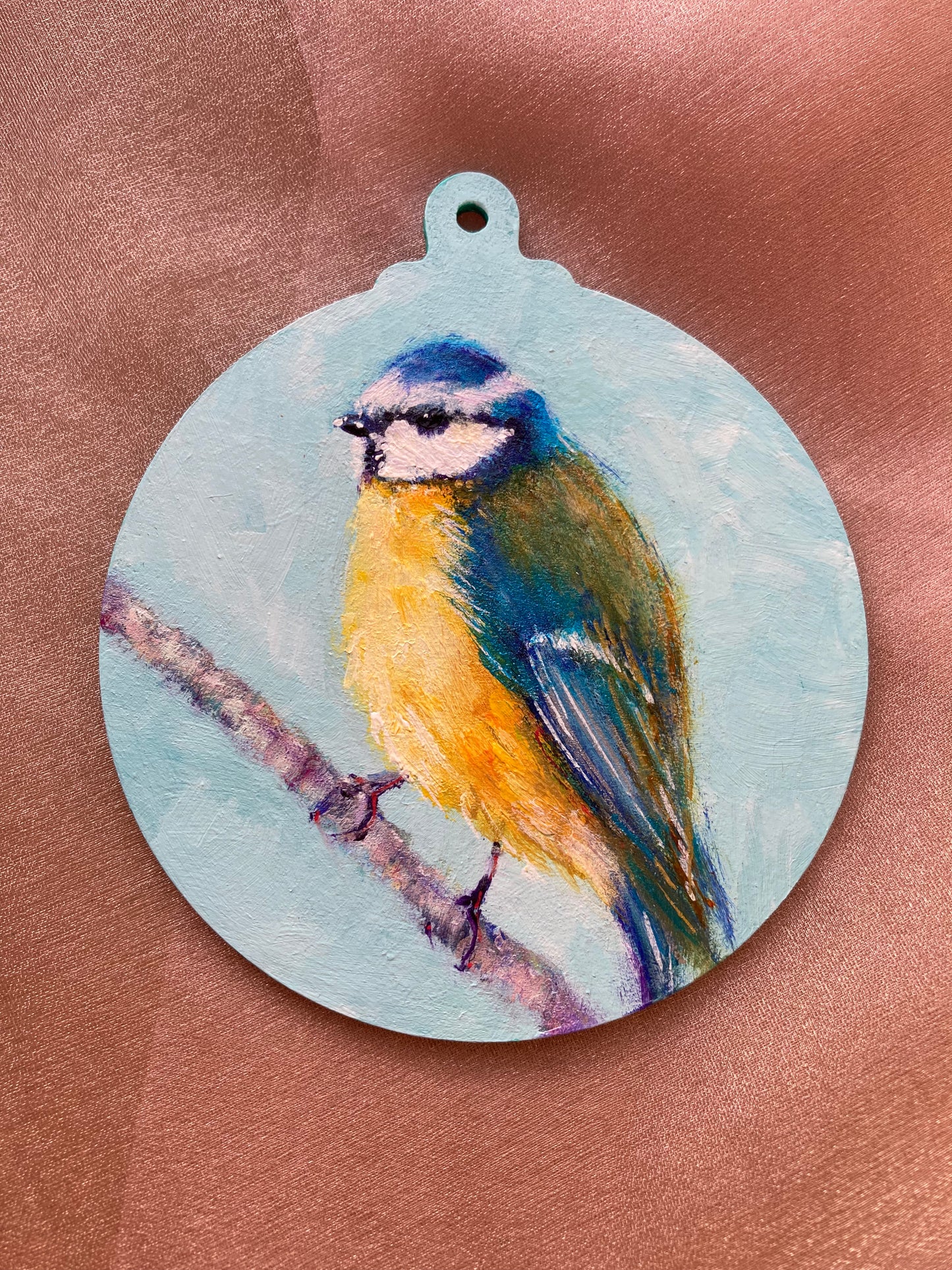 LARGE hand painted hanging decoration ( Blue Tit)