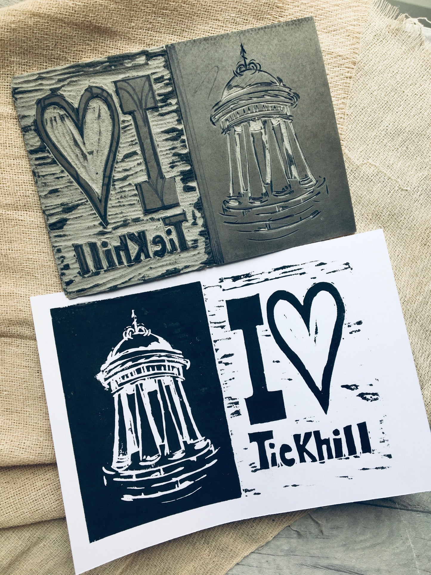 I LOVE Tickhill 8x6 LINO print