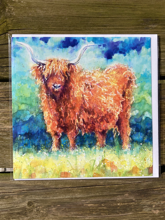 Highland Cow square greeting card