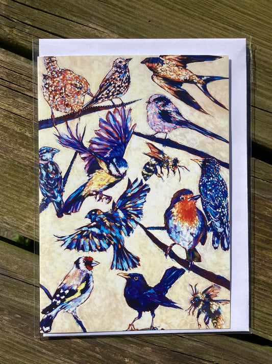A6 Greetings card SongBirds and Bees with White  envelope