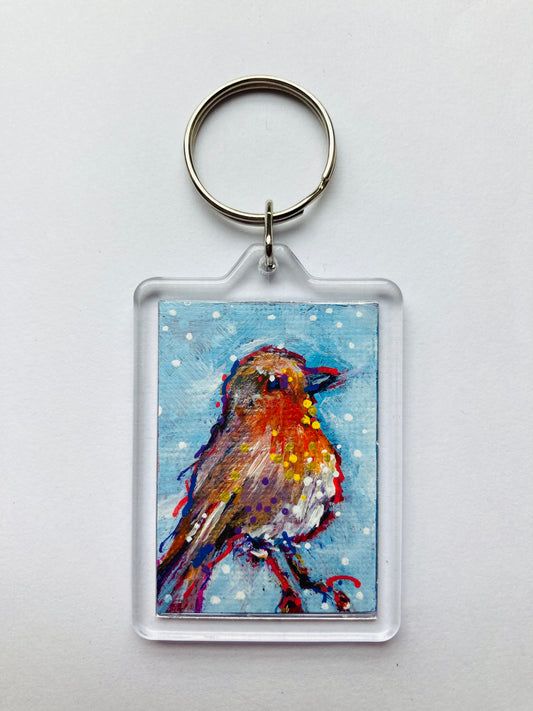 Tiny Robin Hand painted Key ring