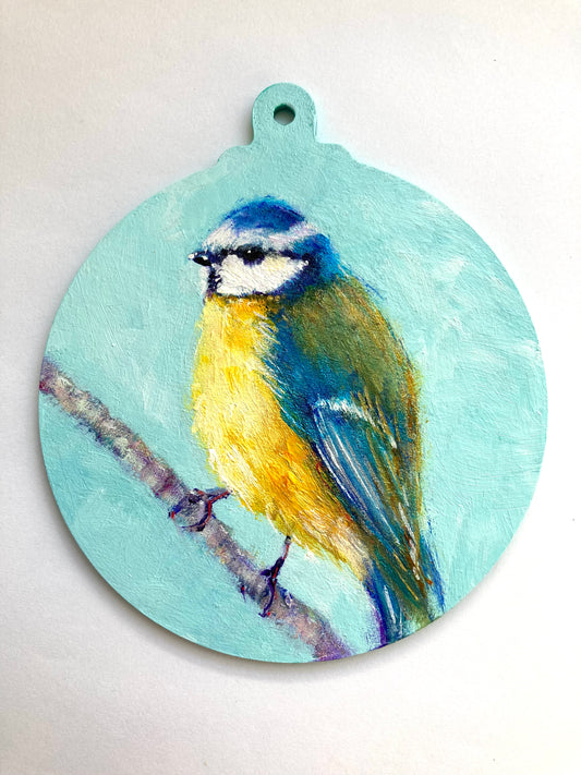 LARGE hand painted hanging decoration ( Blue Tit)