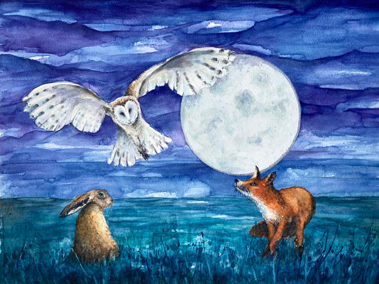 Gather Under The Harvest Moon (Owl, fox and Hare)