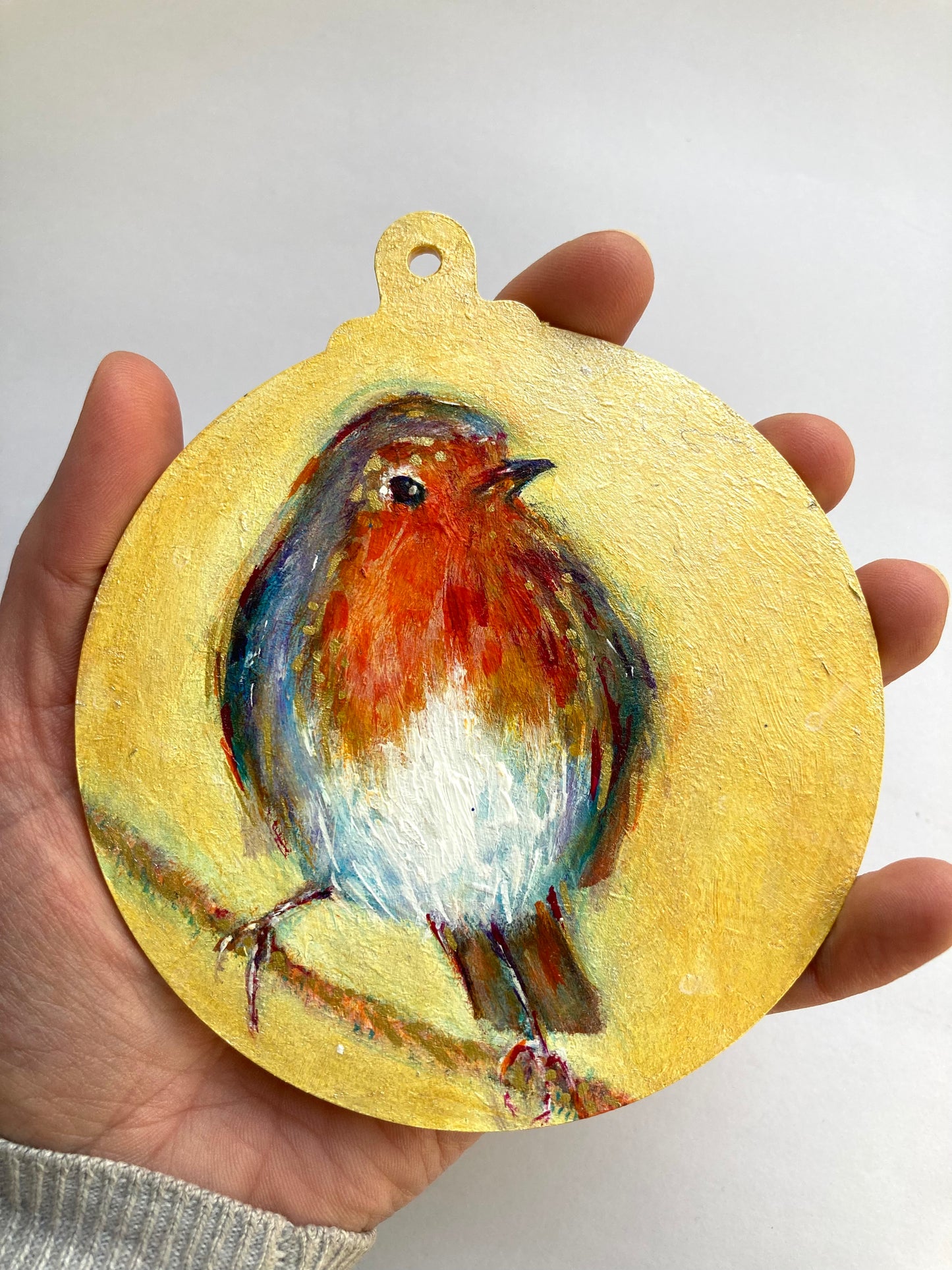 LARGE hand painted hanging decoration ( Robin )