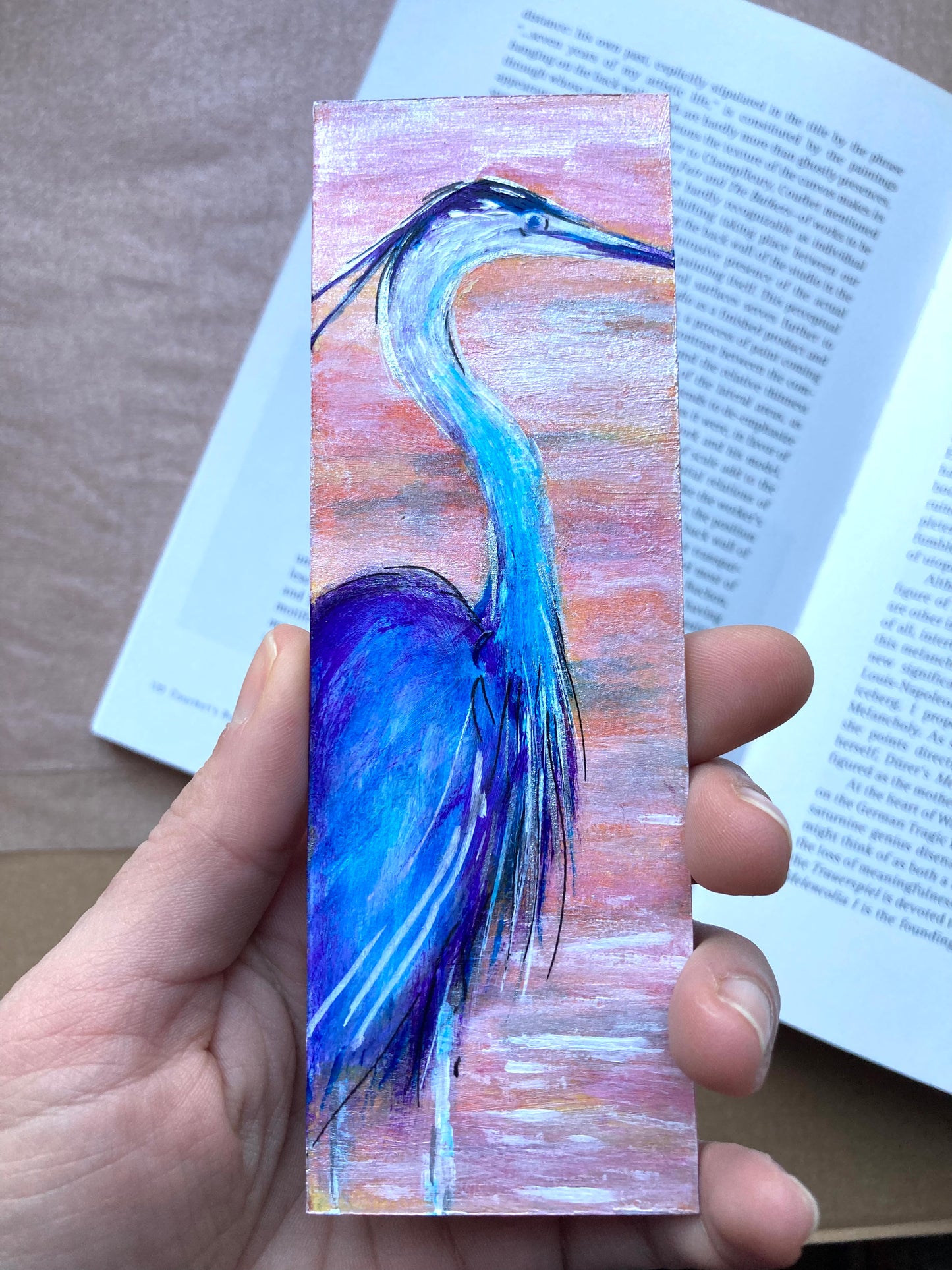 Heron Bookmark hand painted