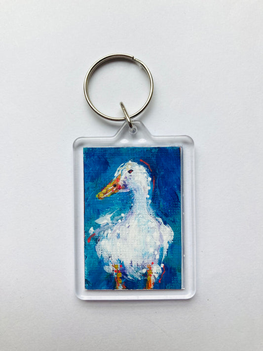 Tiny Goose Hand painted Key ring