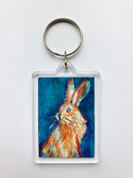 Tiny Hare Hand painted Key ring