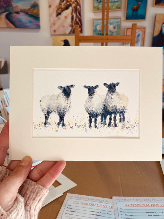 Three little Sheep watercolour