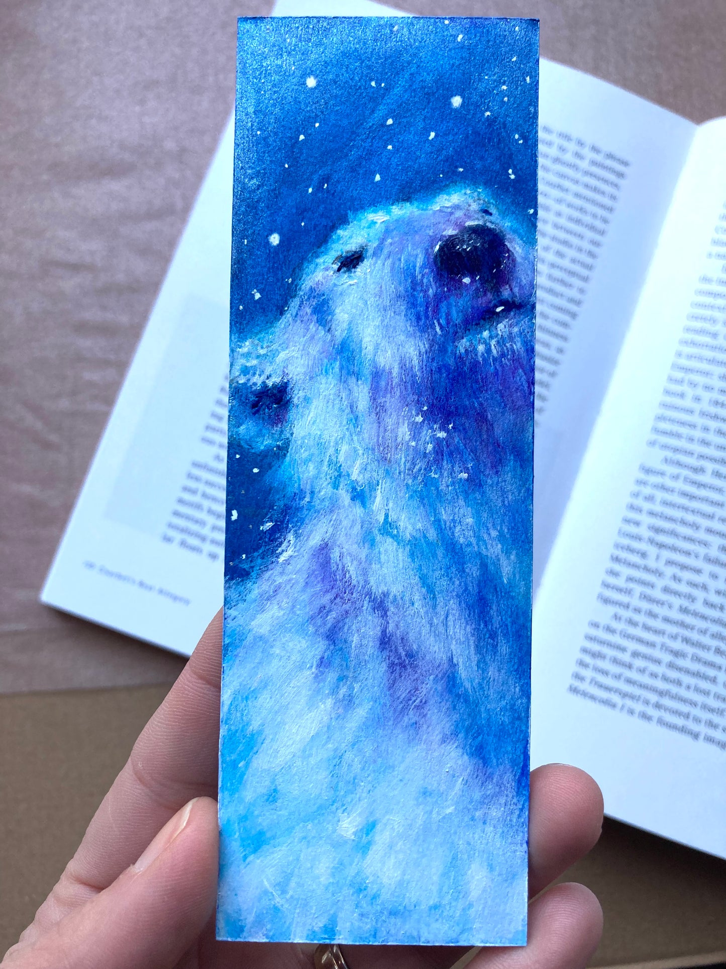 Polar Bear blue Bookmark- Handmade