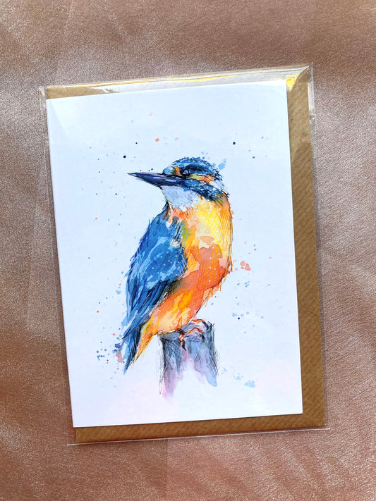 A6 Greetings card Kingfisher with Brown Kraft envelope