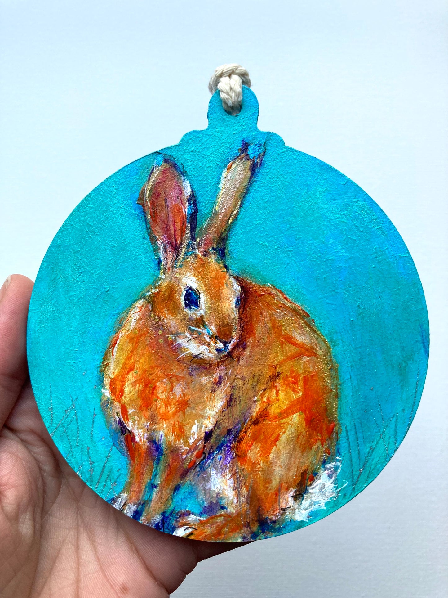 LARGE Hand painted Hanging Ornament (Rabbit)