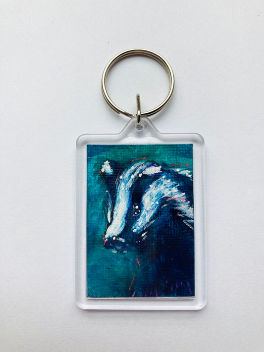Tiny Badger Hand painted Key ring