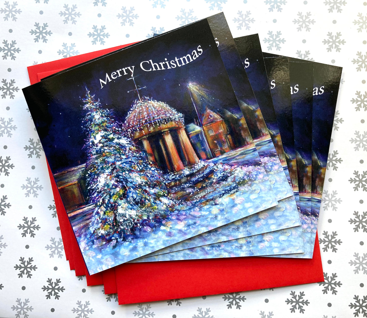 Pack of 6 Luxury square 2023 Christmas Cards with Red Envelopes