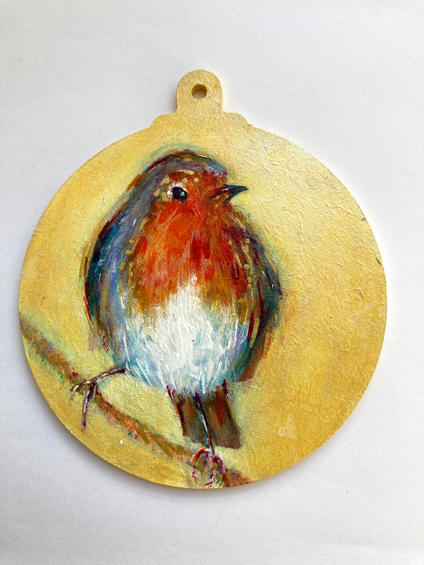 LARGE hand painted hanging decoration ( Robin )