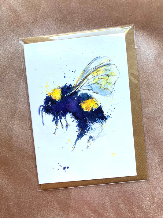 A6 Greetings card Bee with Brown Kraft envelope