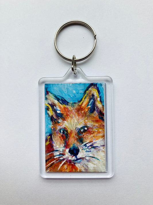 Tiny Fox Hand painted Key ring