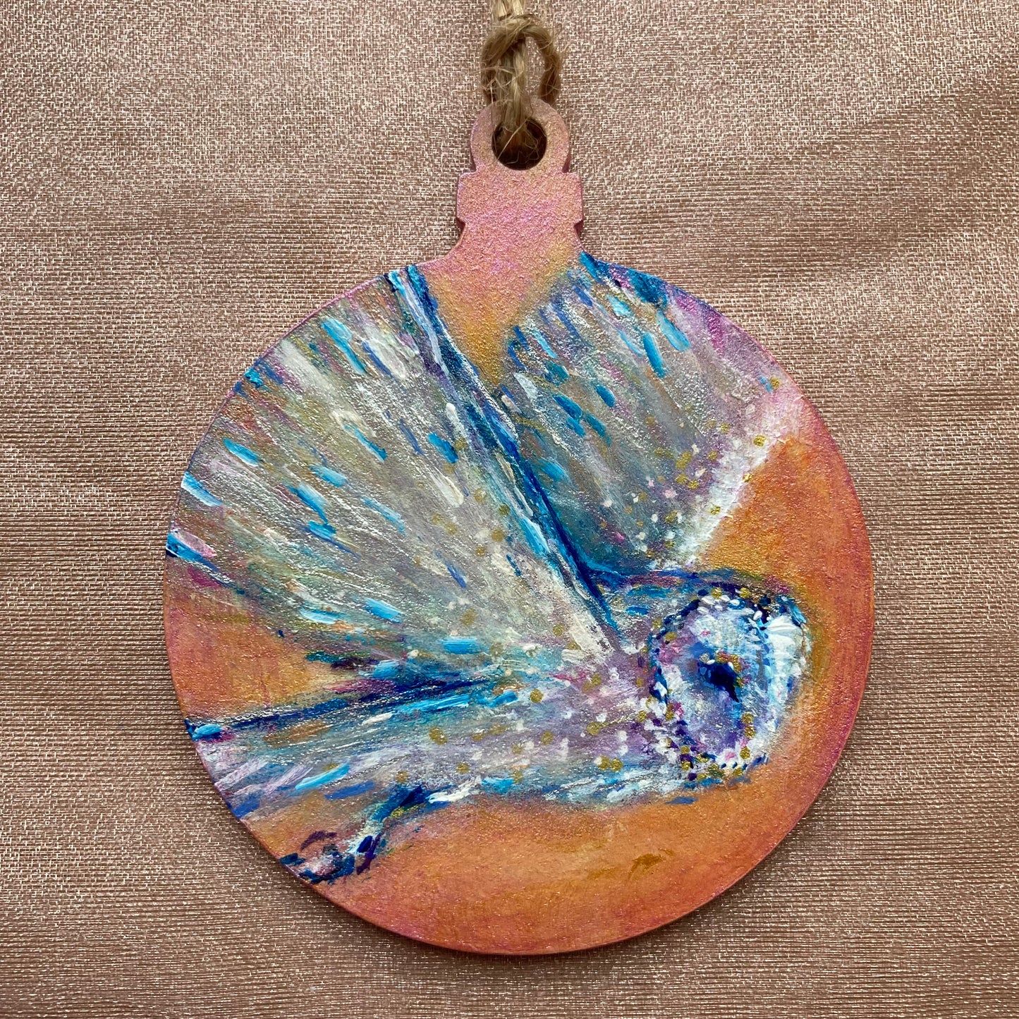 Hand painted Hanging Ornament (owl in flight)