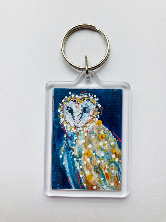 Tiny Owl Hand painted Key ring