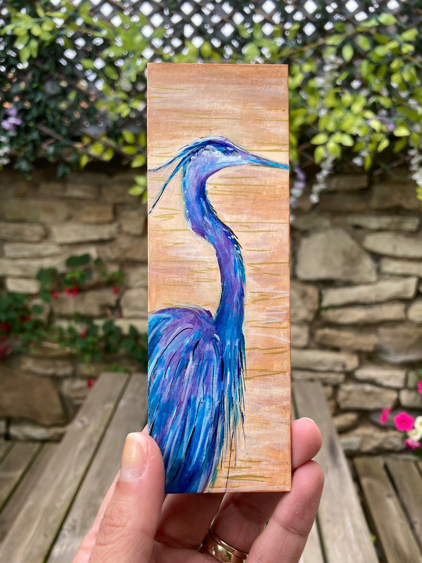 Heron Bookmark hand painted