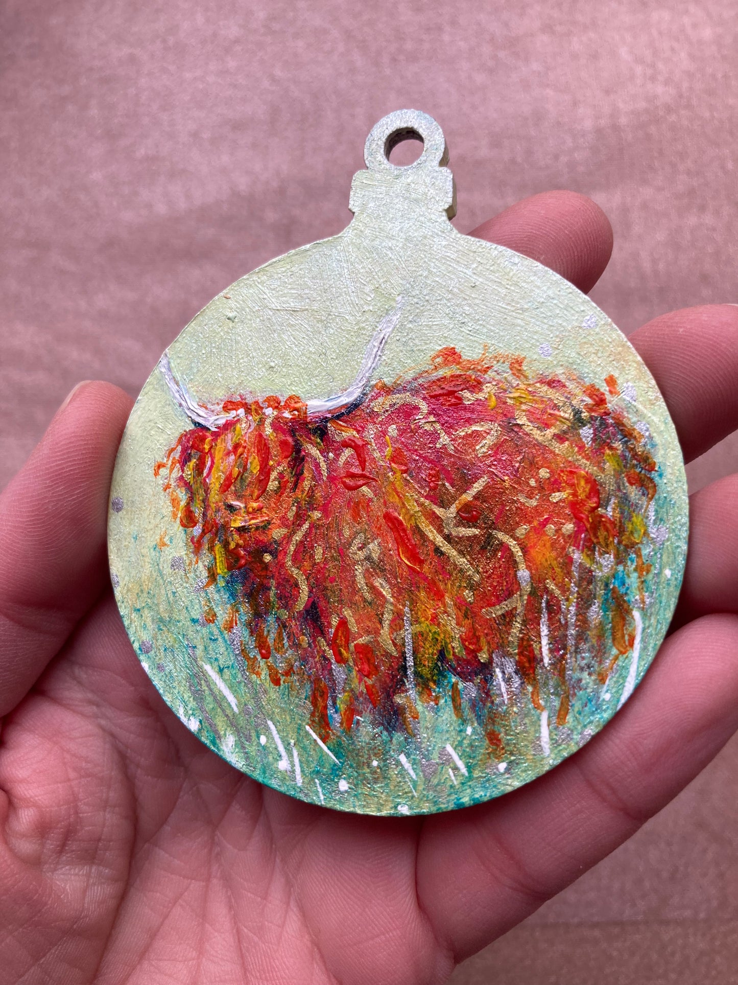 Hand painted Hanging Ornament (Highland Cow)