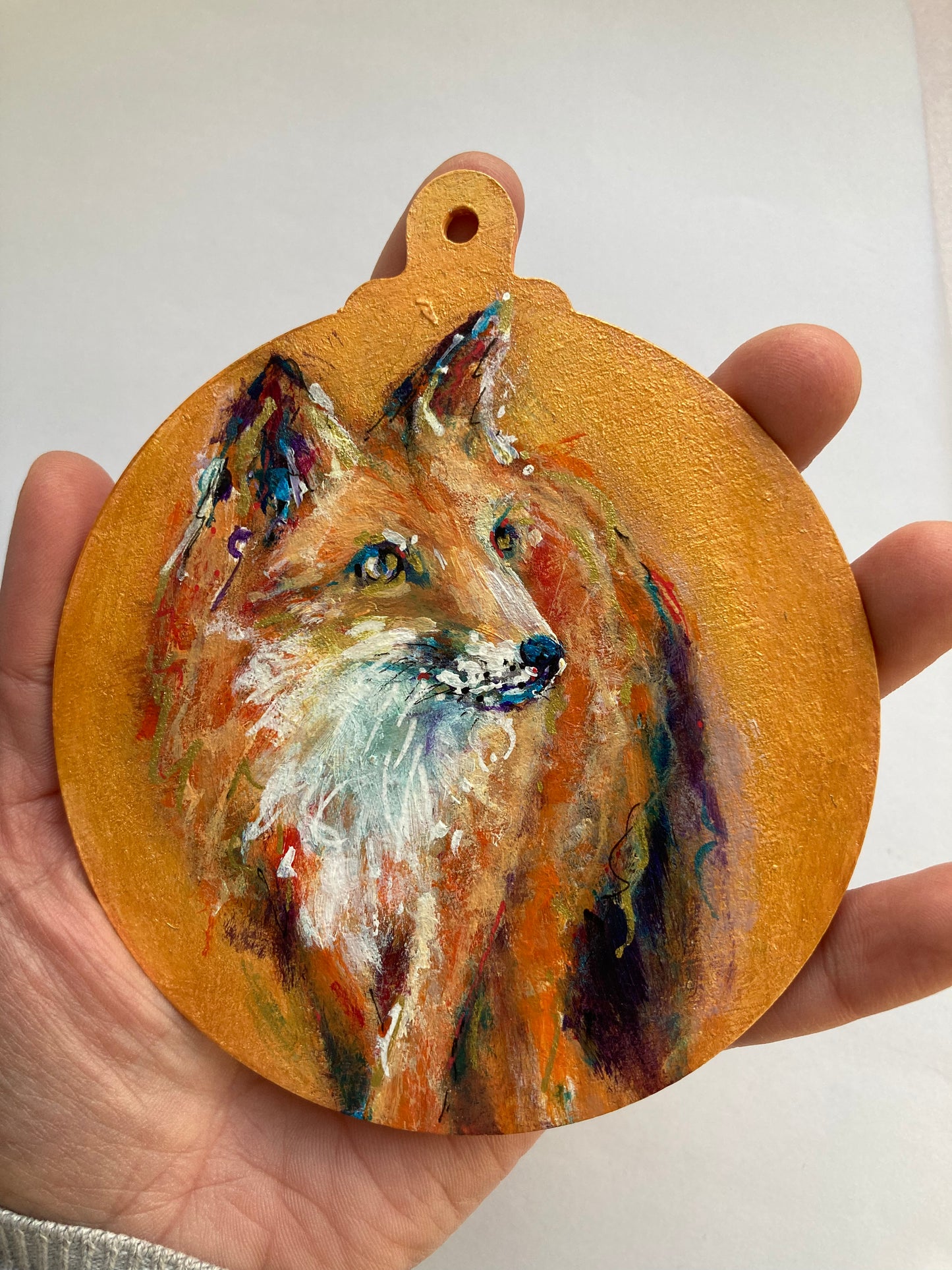 LARGE Hand painted Hanging Ornament (Red Fox)