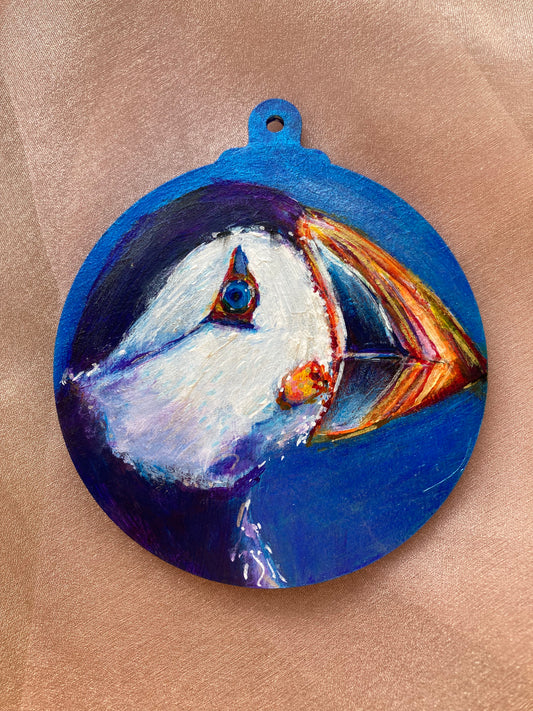LARGE Hand painted Hanging Decoration (puffin)