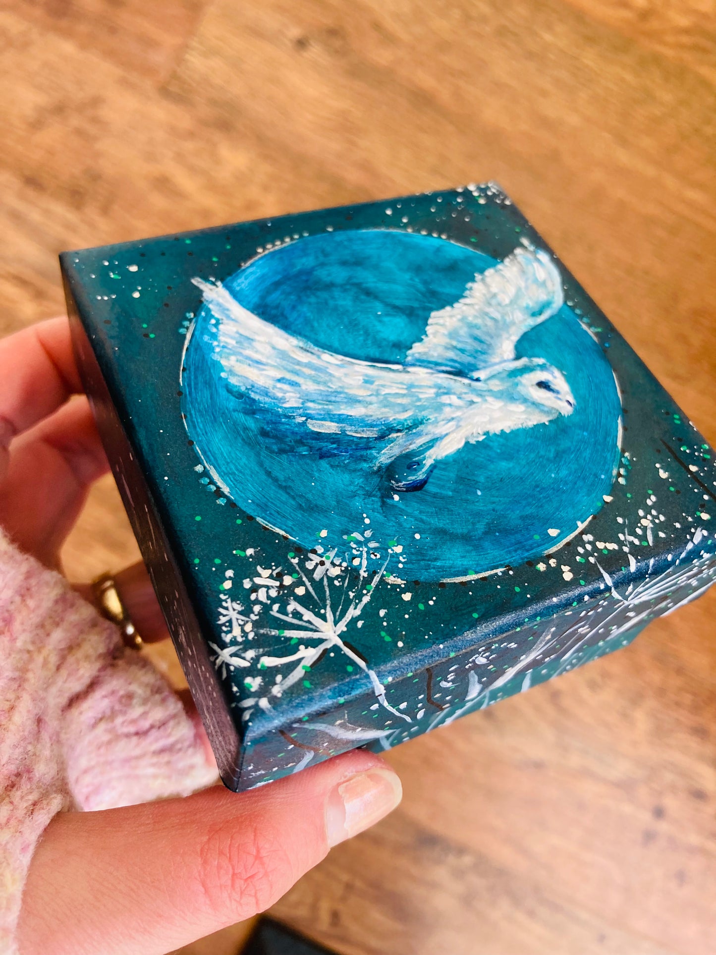 OWL Hand painted Trinket Box