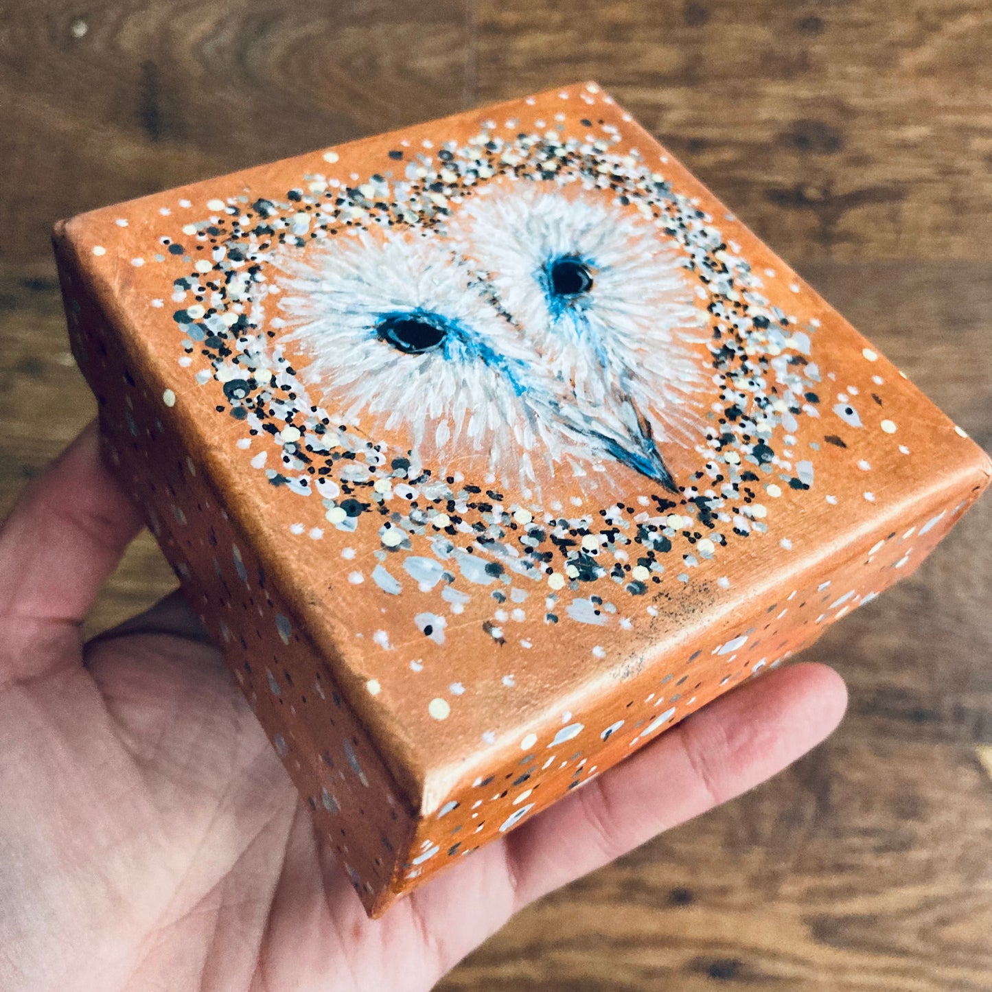 OWL COPPER Hand painted Trinket Box